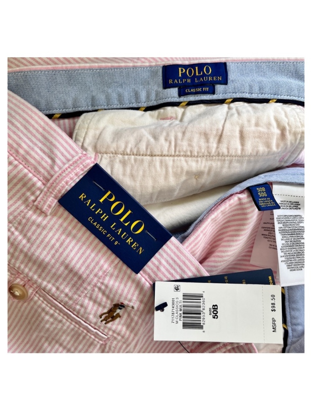 NWT Polo Ralph Lauren ‘Classic Fit’ Pink and White Striped Shorts, Size 50B - Picture 3 of 4
